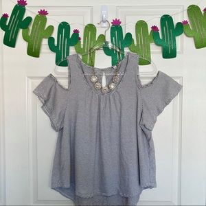 Lucky Brand Navy & White Striped Cold Shoulder Top